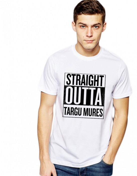 Tricou alb barbati - Straight Outta Targu Mures - XL
