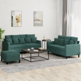 VidaXL Set de canapele cu perne, 3 piese, verde &icirc;nchis, catifea