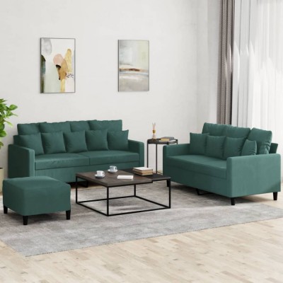 vidaXL Set de canapele cu perne, 3 piese, verde &amp;icirc;nchis, catifea 3201712 foto