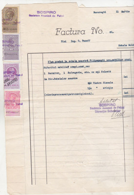 bnk fil Timbre fiscale pe factura Sospiro 1937 foto