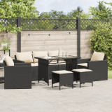 Set mobilier de gradina cu perne, 6 piese, negru, poliratan