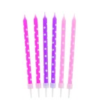 Set 24 lumanari pentru tort cu buline roz mov