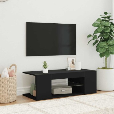 vidaXL Comodă TV cu lumini LED, negru, 90x39x30 cm foto