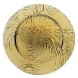 Platou Decorativ Crăciun, Model Reliefat Valuri, Plastic, Auriu, 33x1.5cm, Oem