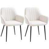 HOMCOM Scaune de Masa Scaune de Vizitator Design scandinav - Set de 2 scaune - Picioare metal negru - Scaun Spatar Brate ergonomici material textil de