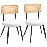 HOMCOM Lot de 2 scaune de bucatarie boho cu spatar din ratan pentru living, camera de zi, dormitor, alb | Aosom Romania