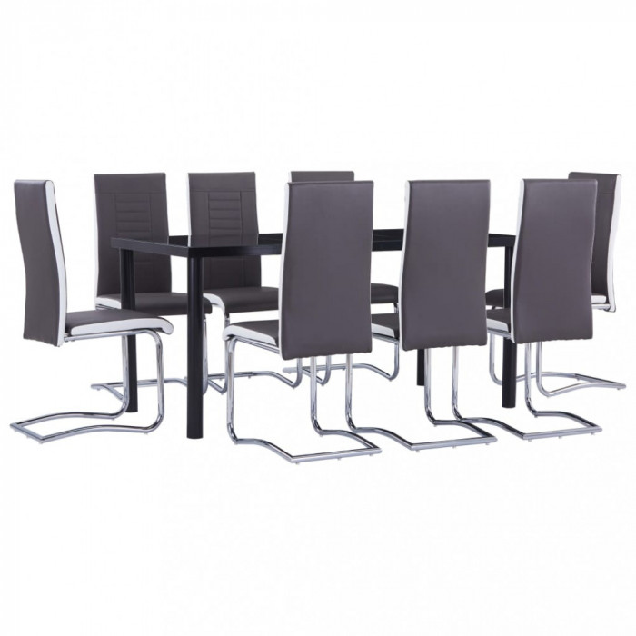 vidaXL Set mobilier de bucătărie, 9 piese, gri, piele ecologică