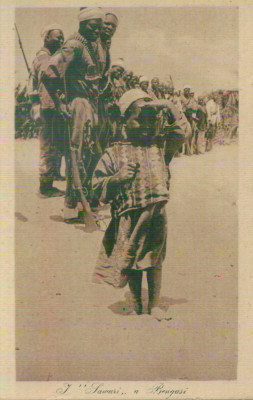 WW1 MILITARi AFRICAN SOLDIERS IN BEGASI VINTAGE REAL OLD POSTCARD foto