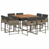 Set mobilier gradina cu perne, 9 piese, gri, poliratan