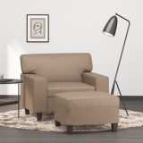 Fotoliu canapea cu taburet, cappuccino, 60 cm, piele ecologică