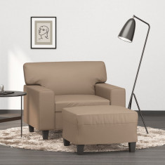 Fotoliu canapea cu taburet, cappuccino, 60 cm, piele ecologica GartenMobel Dekor