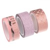 Set Benzi Adezive Washi, 3Buc, Model Glitter Roz Auriu, Dimensiuni 5m x 1.5cm, Oem