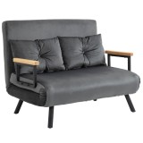 HOMCOM Canapea Pat de 2 Locuri cu Spătar Reglabil pe 5 Nivele și 2 Perne din Material Capitonat, 102x73x81 cm, Gri &Icirc;nchis | Aosom Romania