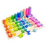 Joc lemn 6 in 1 Alfabet, Cifre, Forme Rainbow Digital Board CC-107