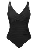Costum de baie pentru femei cu control al abdomenului, decolteu &icirc;n V, una piesă, cu efect de ridicare și subțiere, costum de baie cu volane, costum de