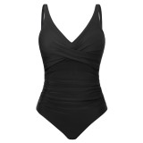 Costum de baie pentru femei cu control al abdomenului, decolteu &icirc;n V, una piesă, cu efect de ridicare și subțiere, costum de baie cu volane, costum de