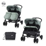 Carucior Gemeni Lorelli Twin Green Bay, Geanta, Copertina, Spatar Reglabil, Huse Protectie, Cos Bagaje