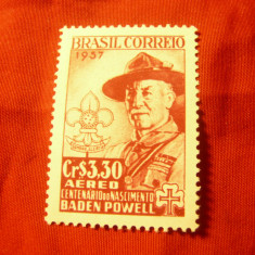 Serie 1 valoare Brazilia 1957 - 100 Ani Robert-Baden-Powell -General , val. 3,3c