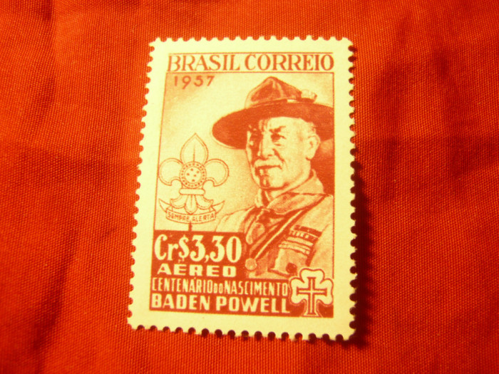 Serie 1 valoare Brazilia 1957 - 100 Ani Robert-Baden-Powell -General , val. 3,3c