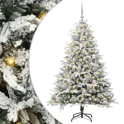 vidaXL Brad de Crăciun artificial iluminat cu set de bile Verde 150 cm 3395386 foto