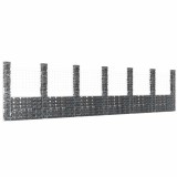 Coș de gabion &icirc;n formă de U cu 7 st&acirc;lpi, 740x20x200 cm, fier