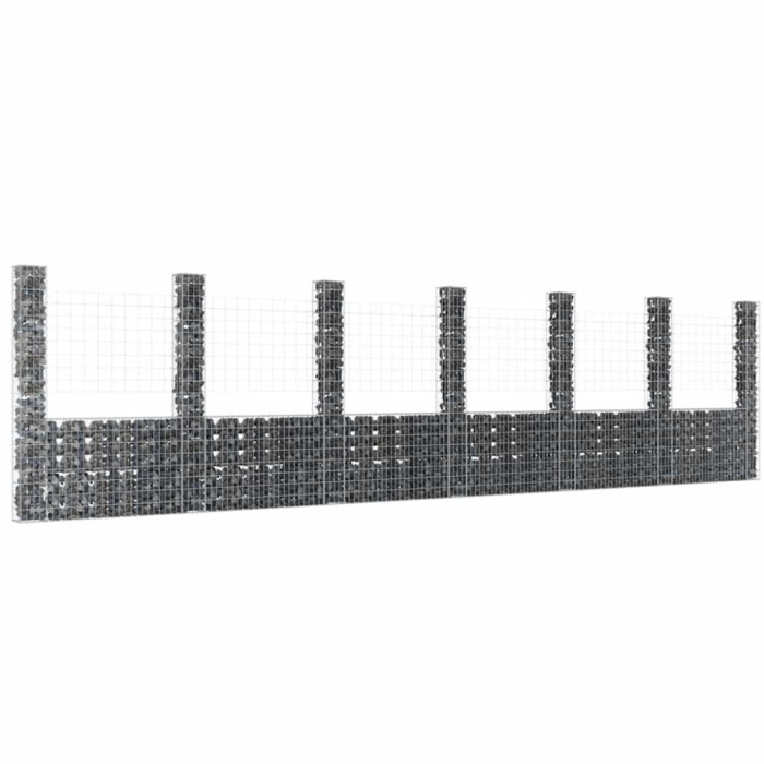 Coș de gabion &icirc;n formă de U cu 7 st&acirc;lpi, 740x20x200 cm, fier