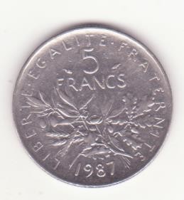 Franța 5 franci 1987 foto