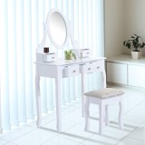 HomCom Tavolo da Trucco Mobile da Toletta Specchiera con Sgabello Specchio Girevole in Legno Bianco