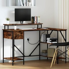 vidaXL Birou cu sertar Stejar afumat 120 x 79 x 86.5 cm Lemn compozit