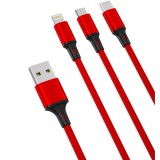 Cablu Incarcare USB-A - Lightning / microUSB / USB-C XO Design NB173 3in1, 18W, 1.2m, Rosu
