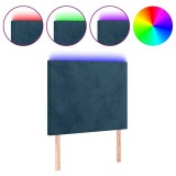 Cumpara ieftin Tablie de pat cu LED, albastru inchis, 90x5x118/128 cm, catifea