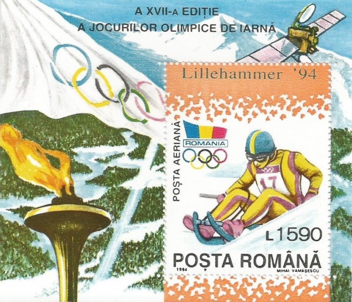 |Romania, LP 1337/1994, J.O. de Iarna, Lillehammer, colita dantelata, MNH