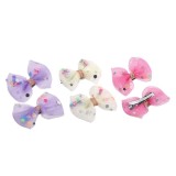 Set 6 Clame de Păr Metalice cu Fundițe 3D din Tul și Confetti pentru Copii, 3 cm, Multicolore, CMCLASS