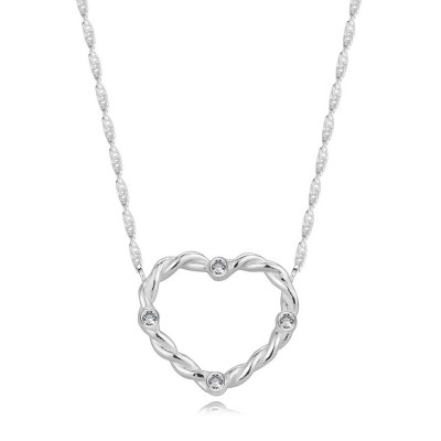 Colier din argint 925 &amp;ndash; conturul inimii cu umăr răsucit, zirconii rotunde foto