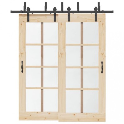 vidaXL Set feronerie pentru uși glisante, negru, 200 cm, oțel foto