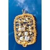 Pandantiv Handmade cu Perle Crosetate, fir metalic gilt, Aurie, 6 cm