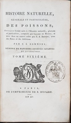HISTOIRE NATURELLE, GENERALE ET PARTICULIERE DES POISSONS par C. S. SONNINI - PARIS, 1804 foto