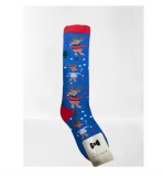 Sosete Lungi Copii Craciun, 7 Ani, Bumbac Albastru, Flausate cu Motive Craciun, Baieti, Marime 122-128 cm
