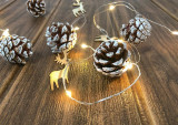 MagicHome Lanț de brad de Crăciun, 20 LED alb cald, cu conuri de zăpadă, 2xAA, lumină unică, iluminat, L-1,9 m