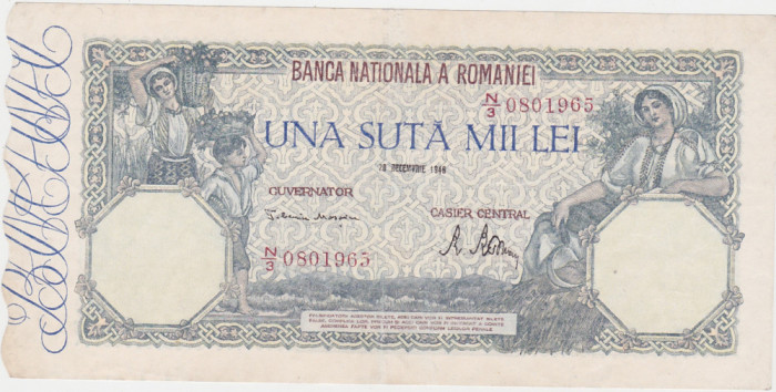 ROMANIA 100000 lei Decembrie 1946 VF