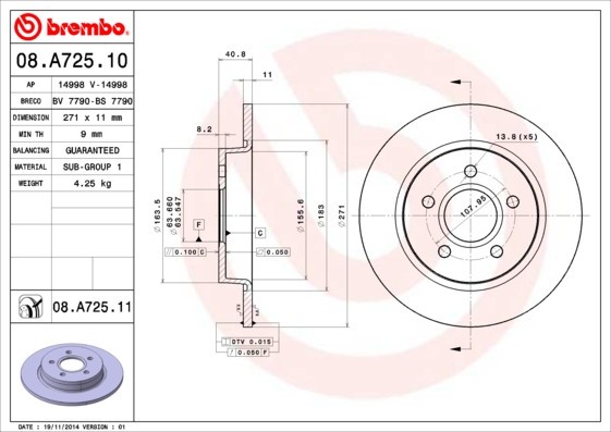 BREMBO 08.A725.10 PRIME LINE Disc frana