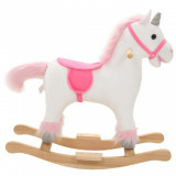 Balansoar unicorn de plus, 65 x 32 x 58 cm, alb si roz