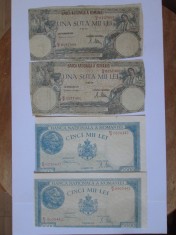 Romania lot 4 bancnote taiate din 1945-1946:2x100000 Lei+2x5000 Lei,vedeti imaginile