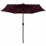 Umbrelă de soare, LED-uri și st&acirc;lp aluminiu, bordo, 270 cm