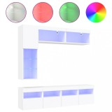 Cumpara ieftin Set comode TV de perete, 7 piese, cu lumini LED, alb