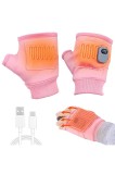 Mănuși &icirc;ncălzite re&icirc;ncărcabile fără degete, compatibile cu ecrane tactile, cu 3 niveluri reglabile &ndash; roz