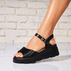 Sandale dama cu platforma Negre din Piele Ecologica Caylea foto