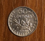 50 centimes 1918, Franța, argint