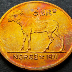 Moneda 5 ORE - NORVEGIA, anul 1971 *cod 2333 A = A.UNC / PATINA CURCUBEU