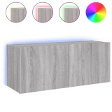 Cumpara ieftin Comoda TV de perete cu lumini LED, gri sonoma, 100x35x41 cm
